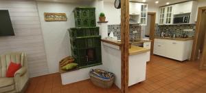 una cucina con piano cottura verde al centro di Ubytování U Kapličky a Nové Město na Moravě Altre 37 foto