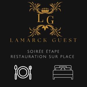 a black and gold logo with a crown and a bed at Lamarck Guest in Bourges