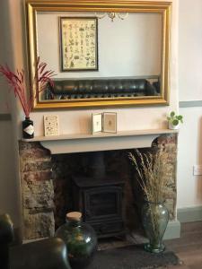 uma sala de estar com uma lareira e um espelho sobre ela em *Stunning* The Botanist Rest Ventnor IOW em Ventnor