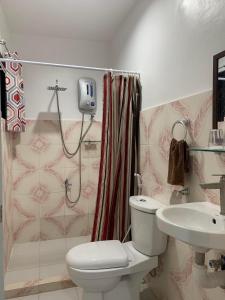 uma casa de banho com um WC, um lavatório e um chuveiro em Fil's Resort em Moalboal