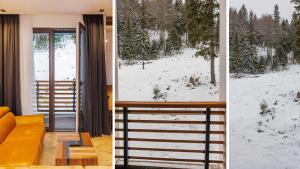 亞霍里納的住宿－Aparthotel Poljice，雪中房屋的两张照片