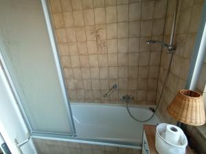 a bathroom with a shower with a tub at Wie Daheim in Nuremberg