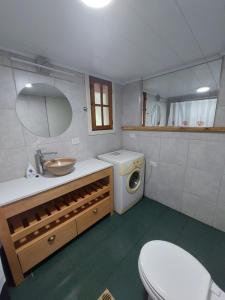 een badkamer met een wastafel en een wasmachine bij Los Rododendros in Villa La Angostura