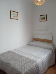 un letto in una camera da letto con due immagini sul muro di Loft nuevo a Pontevedra