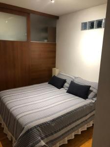 - une chambre avec un grand lit et des oreillers noirs dans l'établissement Amplio 2 ambientes en Belgrano! Gran ubicación!, à Buenos Aires