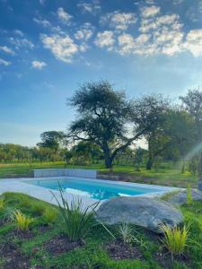 una piscina con un árbol en el fondo en La Pasionaria casa de sierras, en Santa Rosa de Calamuchita