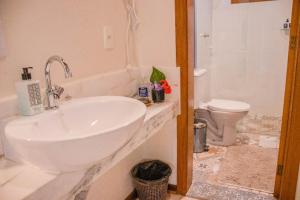 a bathroom with a sink and a toilet at Villa Rica Pousada Boutique in Brumadinho