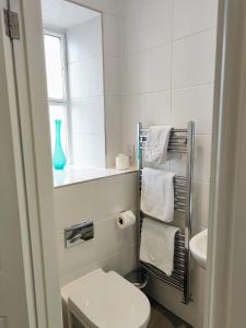 a white bathroom with a toilet and a sink at The Elleray in Windermere