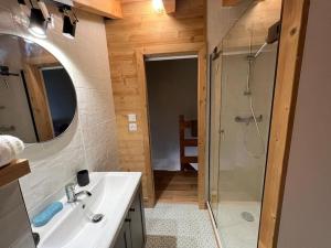 a bathroom with a sink and a shower at Appart Duplex Chalet plein Sud in Feissons-sur-Salins