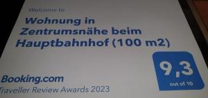 Certifikát, ocenenie alebo iný dokument vystavený v ubytovaní Wohnung in Zentrumsnähe beim Hauptbahnhof (100 m2)