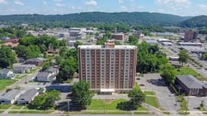 an overhead view of a large building in a city at Lovely Micro Studio Apartment in Downtown Gadsden in Gadsden