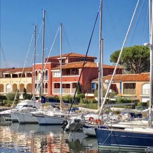 a group of sailboats are docked in a harbor at Alamic in Grimaud