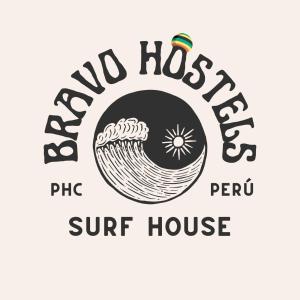 ein Logo für ein Surfhaus mit einer Welle in der Unterkunft Bravo Hostels: Surf House in Punta Hermosa