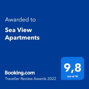 Sertifikat, nagrada, logo ili drugi dokument prikazan u objektu Sea View Apartments