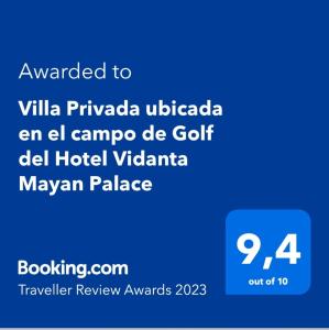 Captura de pantalla de un teléfono celular con el texto quería Villa Puglia en Villa Privada ubicada en el campo de Golf del Hotel Vidanta Mayan Palace, en Acapulco