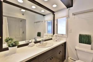 a bathroom with a sink and a mirror at The Birch Ridge- Colonial Maple Room #1 - Queen Suite in Renovated Killington Lodge home in Killington
