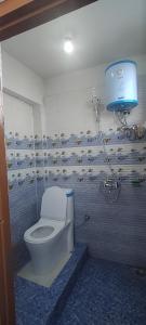 a bathroom with a toilet and a shower at Blue Valley Apartment in Darjeeling