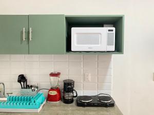 - une cuisine avec un comptoir et un four micro-ondes dans l'établissement Loft en Veracruz, à Veracruz