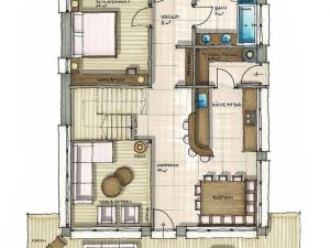 a drawing of a floor plan of aominiumominium at Your Bichlbach Chalet with private sauna house and garden in Bichlbach