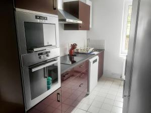 a kitchen with a stainless steel stove top oven at Cosy Appartement Near Luxembourg in Hayange