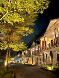 a street in a town at night with buildings at Lembah Permai Resort in Sindanglaya