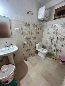 La salle de bains est pourvue d'un lavabo et de toilettes. dans l'établissement Flipsyde Retreat, à Kasol