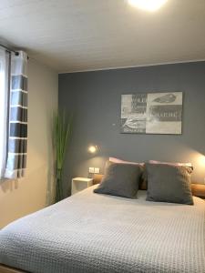1 dormitorio con 1 cama con 2 almohadas en Le Glandasse, en Die