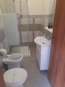a bathroom with a toilet and a sink and a shower at Bed and fly Aeroporto Catania reception h24 in Catania