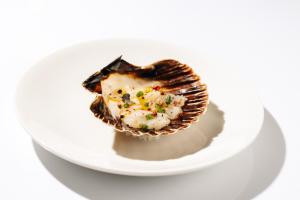 a oyster on a plate on a white plate at Hotel Hvala Superior - Topli Val in Kobarid