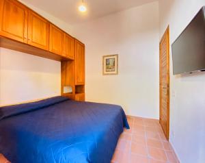 a bedroom with a bed and a flat screen tv at Panoramica casa al mare in Bosa