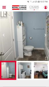 two pictures of a bathroom with a toilet and a door at Stay Awhile in Perth