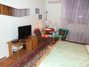 - un salon avec une télévision, une table et des chaises dans l'établissement Georgina, à Rospi Ćuprija