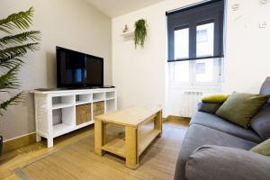 a living room with a couch and a tv at Bakea by Smiling Rentals in Hondarribia