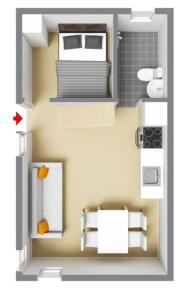 a floor plan of a room with a kitchen at First Camp Aarhus - Jylland in Aarhus