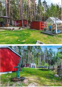 two pictures of a park with a building and a playground at Eden (Natur & lugnet) in Örebro