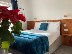 - une chambre avec un lit et une couverture bleue dans l'établissement Jersey Villa Guest House, à Warwick
