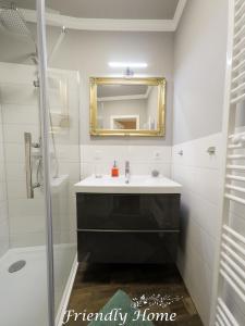 y baño con lavabo y espejo. en Friendly Home - Einzelappartement "Calm" Köln Bonn Phantasialand, en Brenig