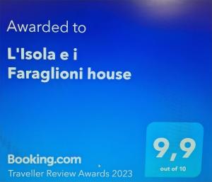 Πιστοποιητικό, βραβείο, πινακίδα ή έγγραφο που προβάλλεται στο L'Isola e i Faraglioni house