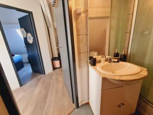 a bathroom with a sink and a mirror at studio cosy in Vieux-Charmont