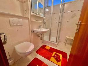 ein Badezimmer mit Toilette, Dusche und Waschbecken in der Unterkunft Urlaub im Schwarzwald! GHP227 in Sasbachwalden