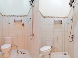 Bangkinang的住宿－OYO 92302 Salsa Homestay Syariah，浴室设有卫生间和淋浴,两幅图片