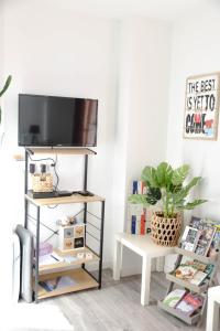 a living room with a tv on a shelf at residence romi maison aeroport tillé in Tillé