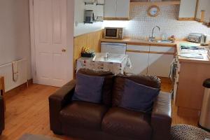 a living room with a couch in a kitchen at The Lighthouse Loft in Whitehead