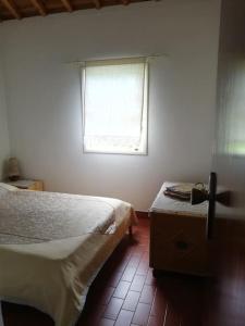 a small bedroom with two beds and a window at Quinta do Girassol - AL 