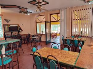 a dining room with tables and chairs at Villa Eko in Bački Petrovac