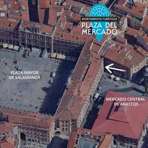 een luchtfoto van een stad met gebouwen bij Ático Plaza Mercado 4,5 in Salamanca