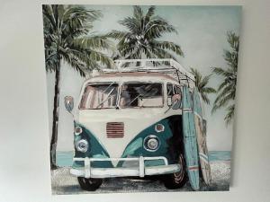 a painting of a van on the beach with palm trees at Light And Spacious Highcross Apartment in Poulton le Fylde