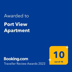 Certifikát, hodnocení, plakát nebo jiný dokument vystavený v ubytování Port View Apartment