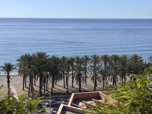 widok na plażę z palmami i ocean w obiekcie TAR11D - Estudio con Vistas al mar, Wifi, Smart TV, Fire Stick Amazon, en el Centro, a 600 metros Playa w mieście Torremolinos