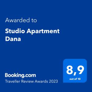 Certifikát, hodnocení, plakát nebo jiný dokument vystavený v ubytování Studio Apartment Dana